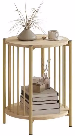 Tavolino da salotto - Struttura in metallo - 2 ripiani - Ripiano portaoggetti - Diametro 41 cm