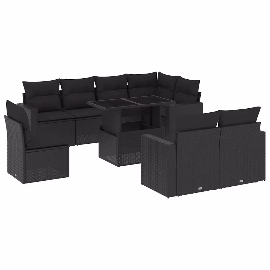 Set di Divani da Giardino vidaXL 9 Pezzi con Cuscini e Tavolino Nero in Polyrattan e Metallo con Design a L per Terrazza e Giardino – 2