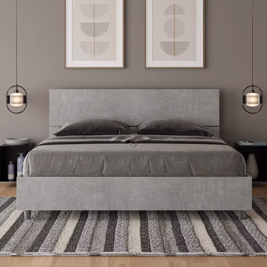 Letto Matrimoniale Demas con Contenitore Alzata e Testata Dritta, Colore Grigio, L/P/H: 160 x 200 x 102 cm (H: 209 cm) – 2