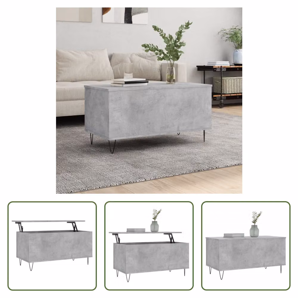 The Living Store tavolino in cemento grigio 90x44,5x45 cm materiale a base di legno