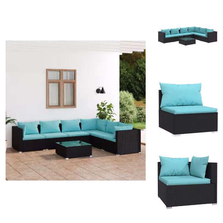 vidaXL set da salotto da giardino 7 pezzi con cuscini in poly rattan nero - Set di mobili da giardino