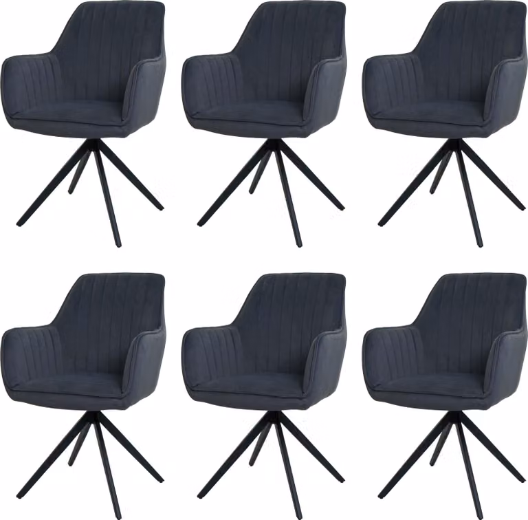 Set di 6 sedie da sala da pranzo | A x L x P 87 x 58 x 55 cm | Altezza seduta 46 cm | Girevole Posizione automatica Tessuto/tessile | Antracite | Sedia da cucina Sedia con schienale Sedia con braccioli