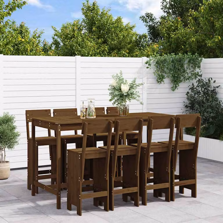Set Bar da Giardino vidaXL in Legno di Pino Marrone, 9 Pezzi