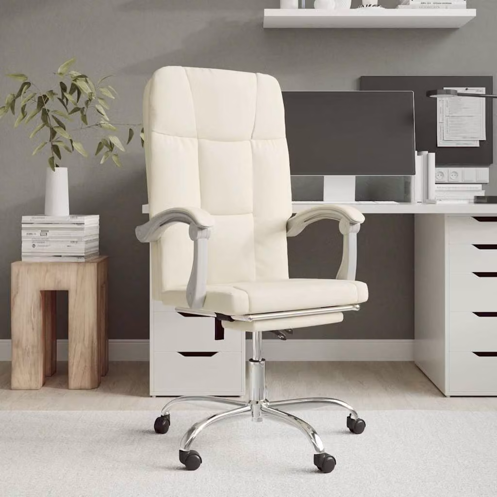 vidaXL Poltrona da Ufficio Executive Reclinabile in Similpelle Beige con Braccioli e Ruote L/P/H: 63 x 59 x 124 cm