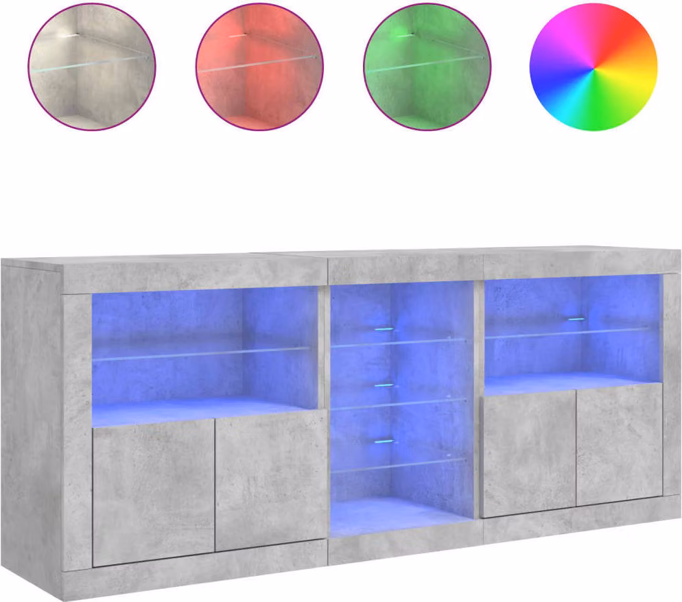 Credenza con Luci LED Grigio Cemento 181,5x37x67 cm