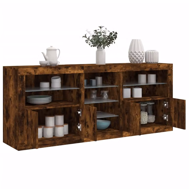 Credenza moderna vidaXL con luci LED in rovere fumo marrone L: 181,5 cm, P: 37 cm, H: 67 cm