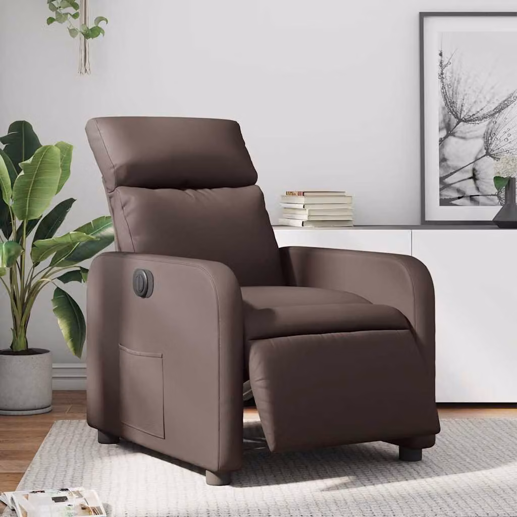 Poltrona Reclinabile Elettrica vidaXL in Similpelle Marrone con Braccioli e Funzione Auto-Return – 1