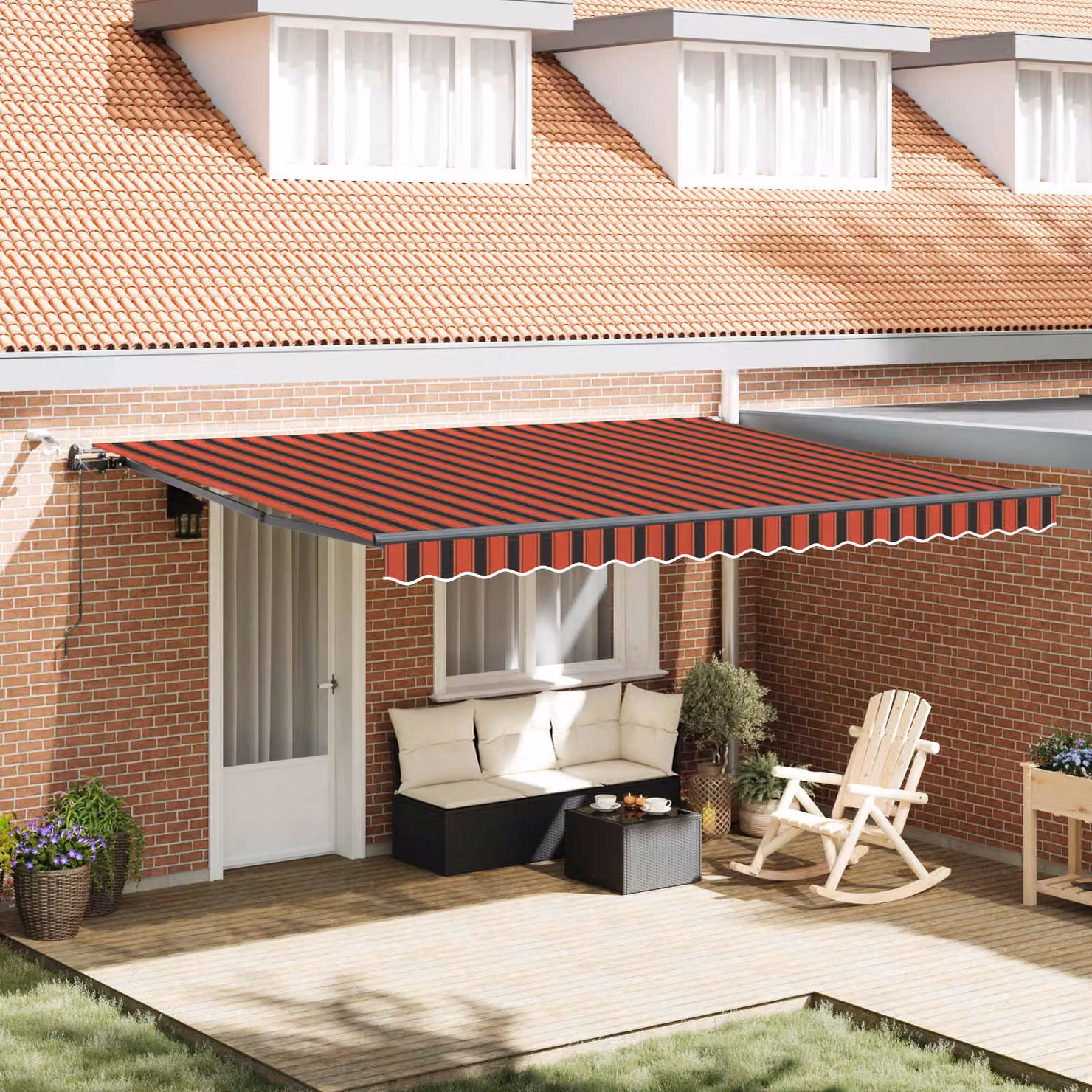 Tenda retrattile vidaXL in poliestere arancione e marrone con telecomando, L: 450 cm, P: 300 cm