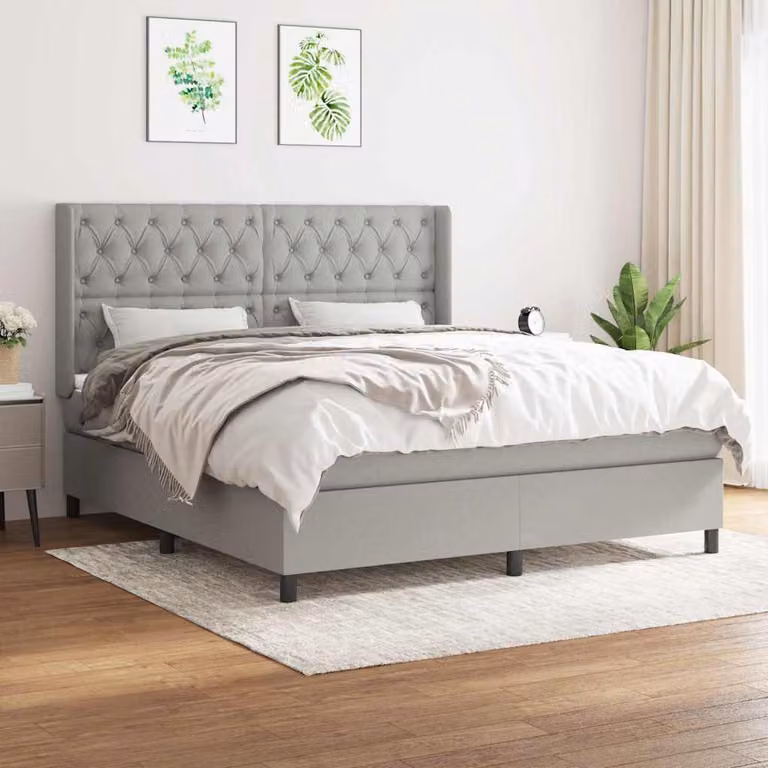vidaXL Giroletto a Molle con Materasso in Tessuto Grigio Chiaro e Bianco, L/P/H: 160 x 200 cm
