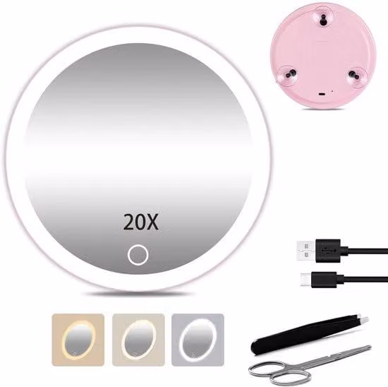 Specchio da trucco compatto da 15 cm con illuminazione e ventose