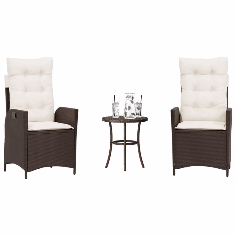 Set Bistrò vidaXL da 3 pezzi in Polyrattan Marrone con Cuscini Bianchi per Giardino e Terrazzo