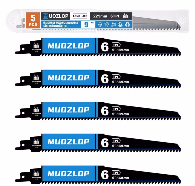 Lame per seghetto alternativo in metallo duro, 225 mm, 6 denti per pollice, per legno, plastica e metallo (inclusi chiodi), confezione da 5 pezzi