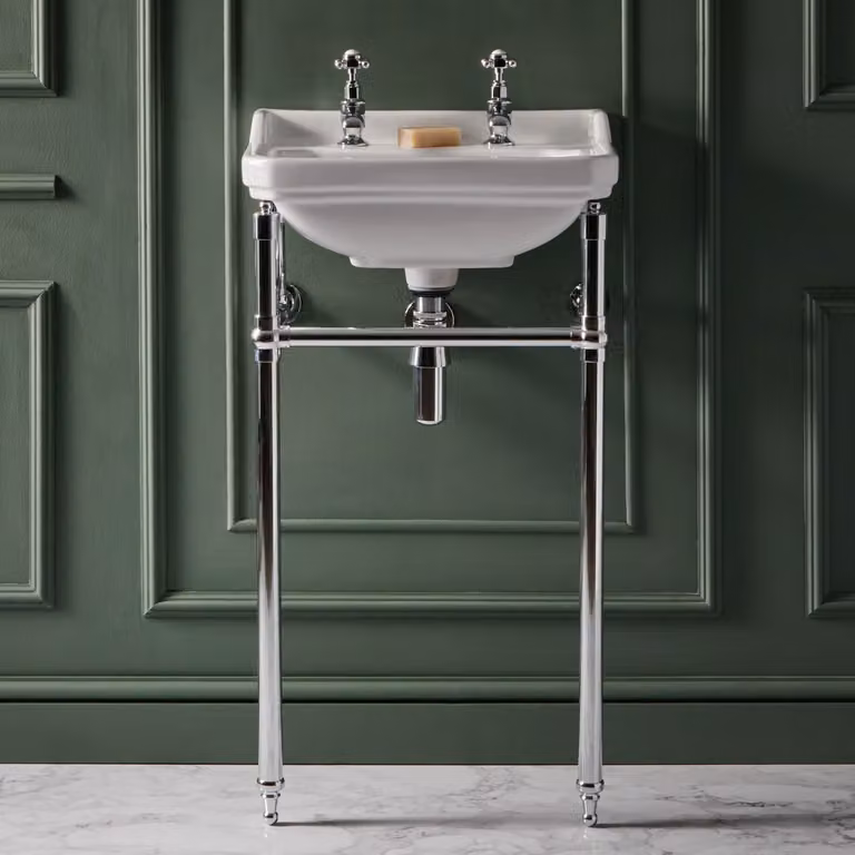Consolle con Lavabo e Struttura Tradizionale 500mm Cromato - 2 Fori per Rubinetteria - Richmond