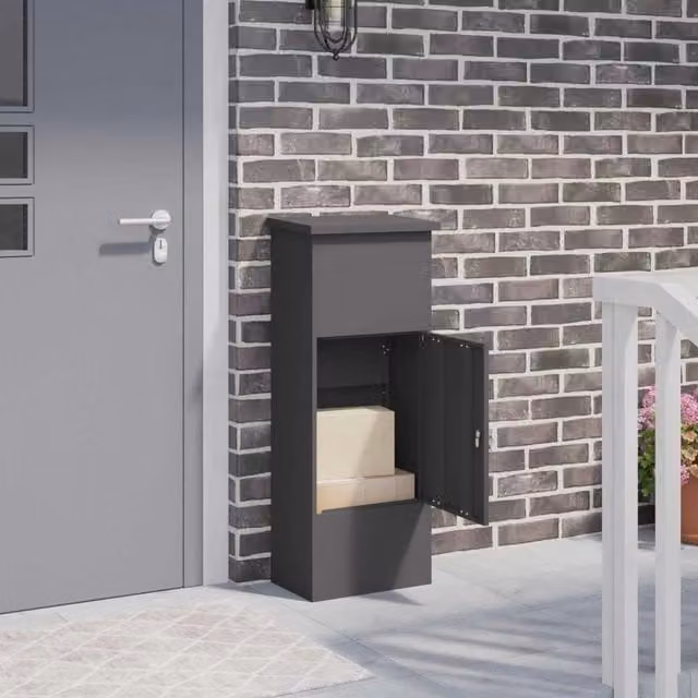 Cassetta per pacchi con porta Nero 44,5 x 29 x 110,5 cm Acciaio 874926