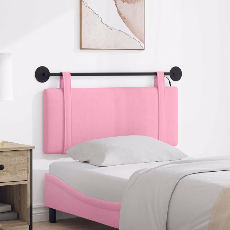 Testiera da letto sospesa vidaXL in tessuto rosa con illuminazione integrata e pannello imbottito
