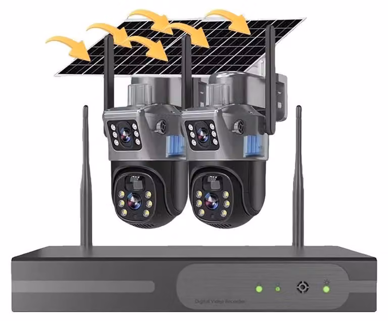 Telecamera PTZ solare, con doppia lente, rilevamento di persone, registratore NVR a 16 canali, 2 telecamere, alimentazione 100V-240V, spina di tipo EU