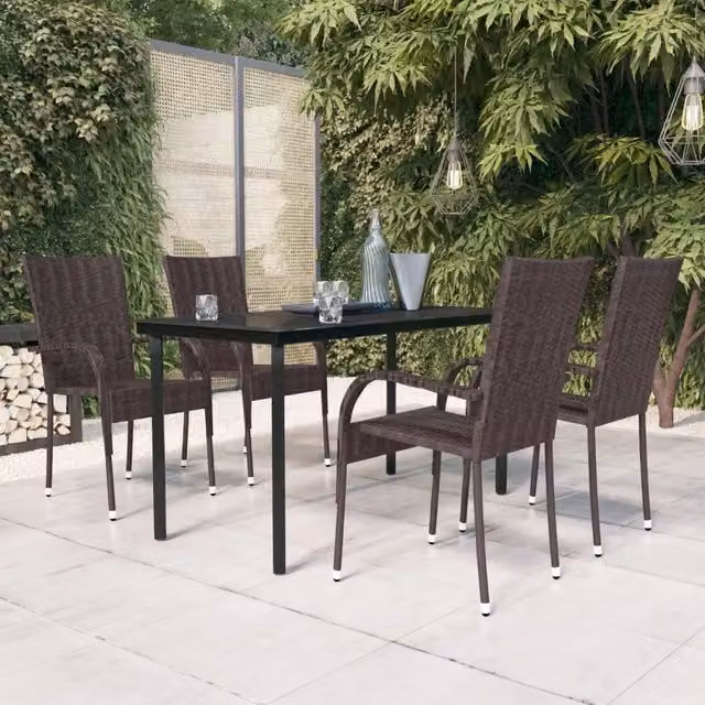 Set da Pranzo per Giardino 5 pz con Cuscini Marrone e Nero 3099385