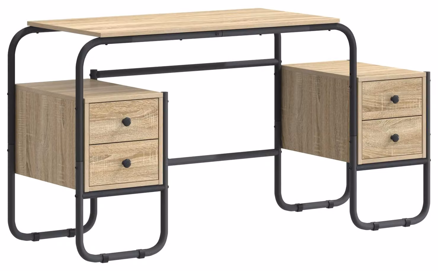 Scrivania con spazio contenitivo in legno effetto Sonoma, dimensioni 145 x 50 x 75 cm