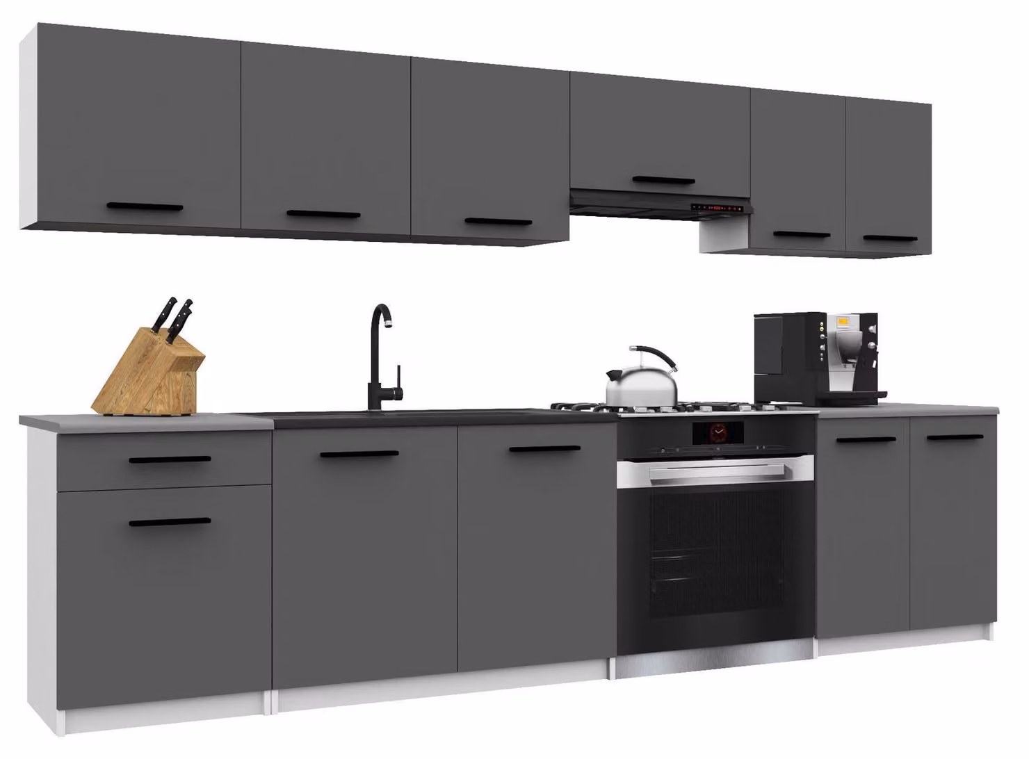 Belini - Angolo cottura moderno ITALIA 2 - Mobili da cucina 240 cm, grigio - Cucina componibile con pensili, mobili base e piani di lavoro
