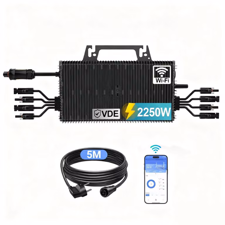 Micro-inverter, controllo tramite app intelligente, capacità di gestire quattro uscite, 2250W, 22-50V