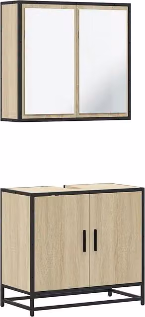 Set Mobili da Bagno | Armadio da bagno 2 pz Rovere Sonoma in Legno Multistrato