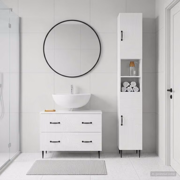 Set di mobili da bagno vidaXL HAARLEM composto da 2 pezzi, bianco lucido, design moderno con pensile e mobile lavabo