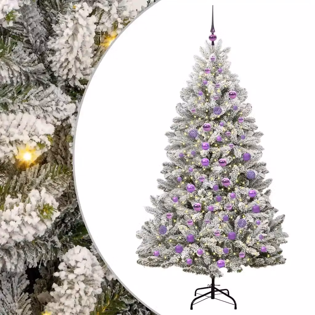 Albero di Natale artificiale moderno vidaXL verde e bianco con 300 LED luce bianca calda, Altezza: 180 cm – 2