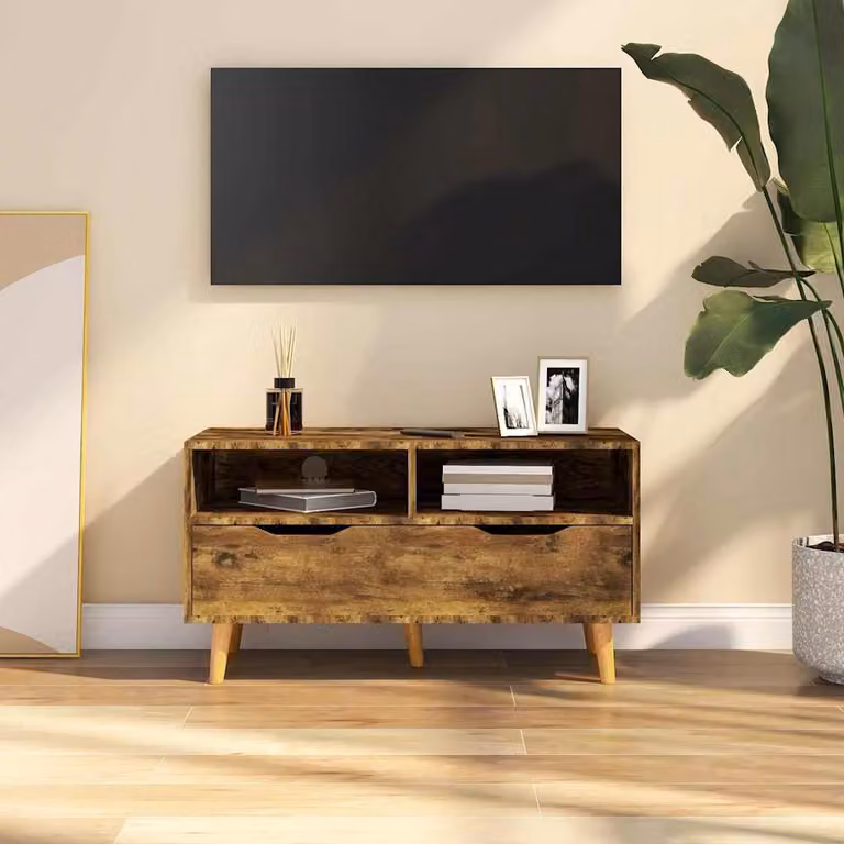 vidaXL Mobile Porta TV Rovere Fumo in Legno Multistrato e MDF, Colore Marrone, L 90 cm x P 40 cm x H 48,5 cm