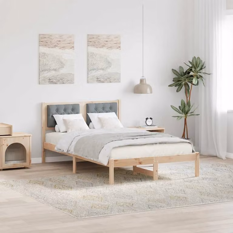 Struttura del letto vidaXL in pino massello grigio, L/P/H: 120 x 200 cm