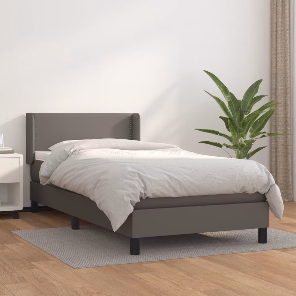 The Living Store Letto a molle con materasso grigio 80x200 cm in Pelle finta