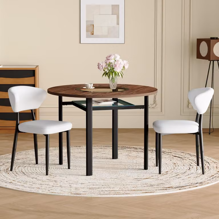 Set da tavolo rotondo STILVORA composto da 2 poltrone bianche inPoliuretanocon schienale ricurvo, sedie da pranzo inPoliuretanocon diametro di 100 cm effetto legno, adatte a un tavolo da pranzo rotondo per sala da pranzo e cucina