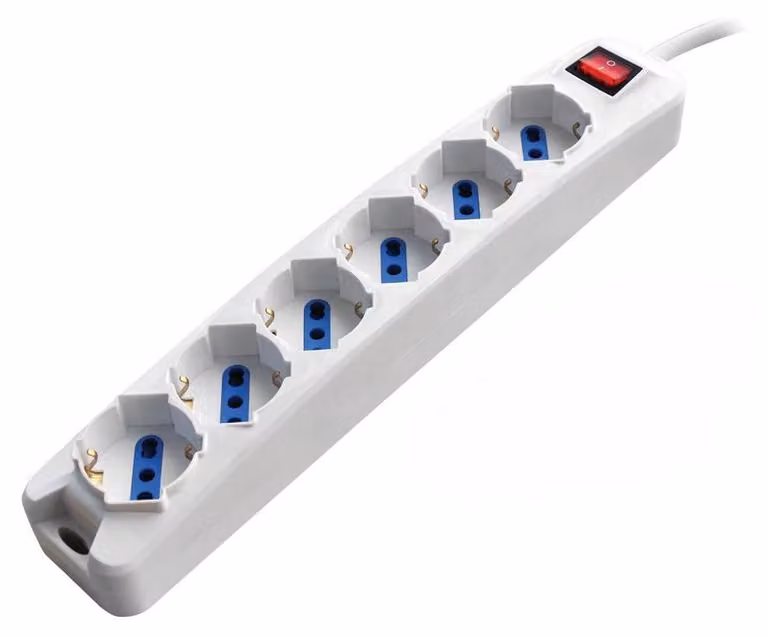 Alcapower Multipresa Elettrica 6 Posti Schuko Bipasso con Cavo 1.5m e Spina a 90 Gradi - Ideale per Casa e Ufficio - Design Bianco Compatto
