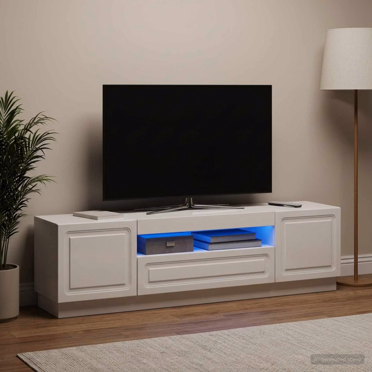 Mobile TV stand vidaXL moderno in MDF bianco lucido con illuminazione LED integrata L/P/H: 153,0 x 40,0 x 35,0 cm