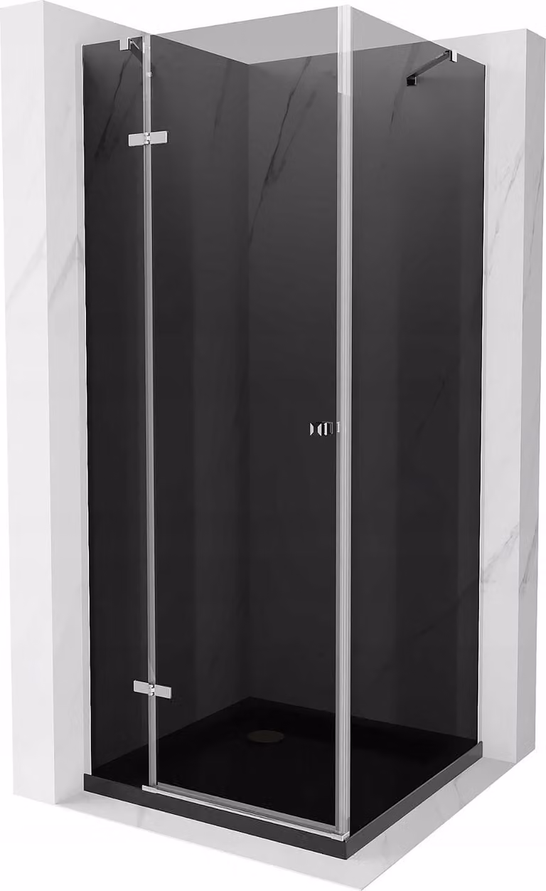 Mexen Roma cabina doccia ad anta battente 90 x 90 cm, grafite, cromo + piatto Flat, nero - 854-090-090-01-40-4070