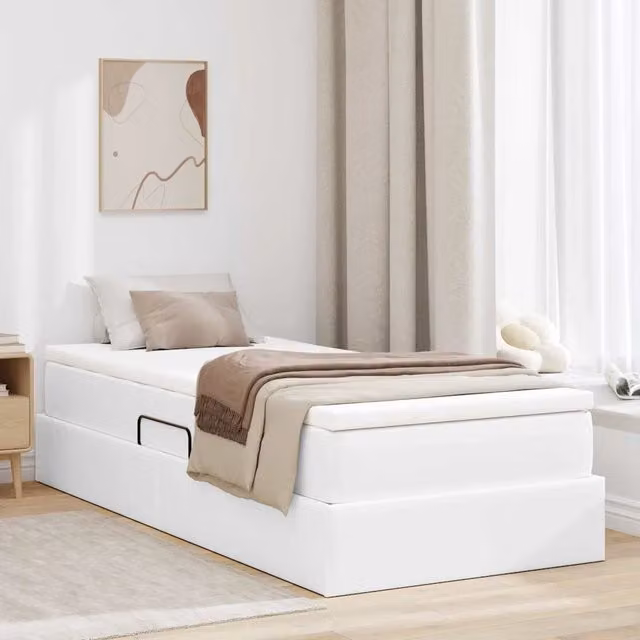 Letto con contenitore e materasso ibrido vidaXL Bianco L: 100 cm, P: 200 cm, H: 204 cm