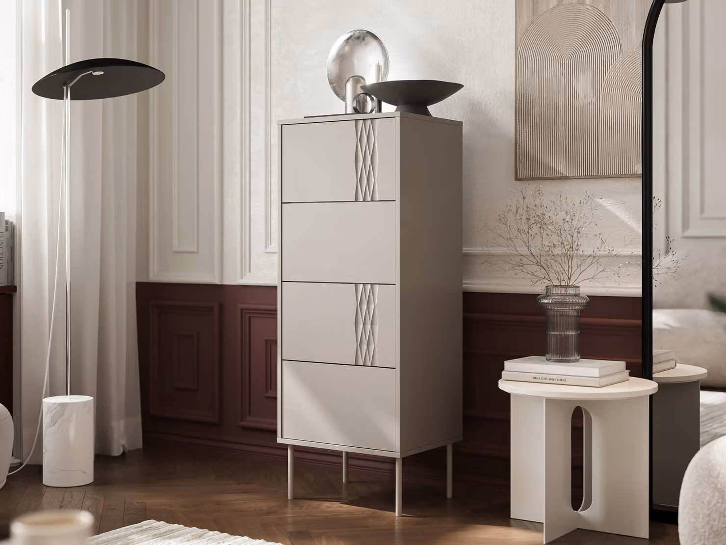 Cassettiera stretta con cassetti HARTSELE - beige