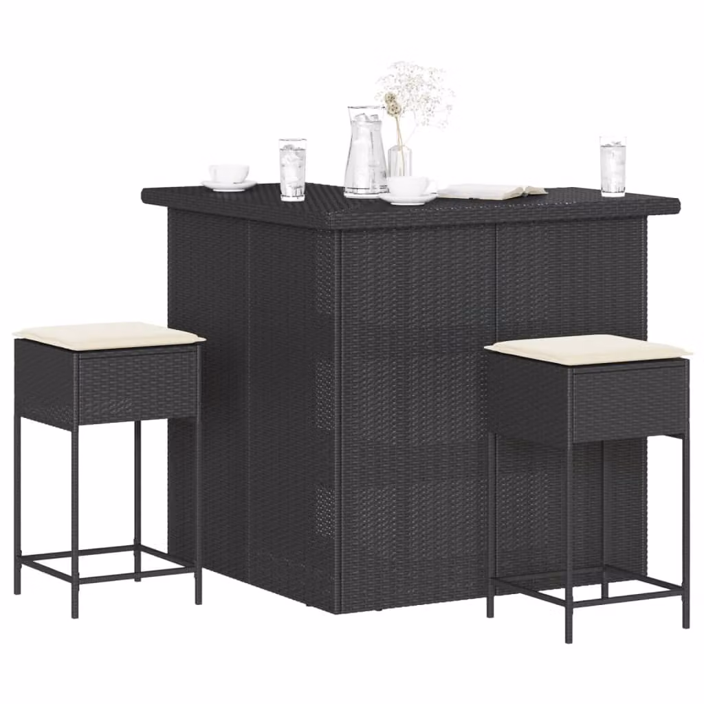 Set Bar da Giardino vidaXL in Polyrattan Nero con Cuscini, Design Moderno per Terrazza e Giardino