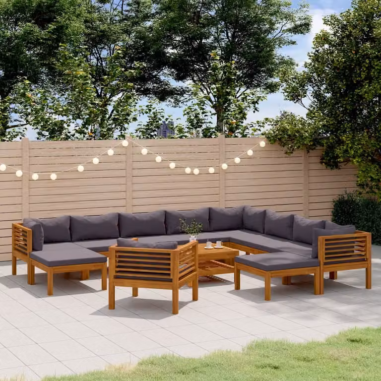 The Living Store Set da giardino da 12 pezzi con cuscino in legno massiccio di acacia