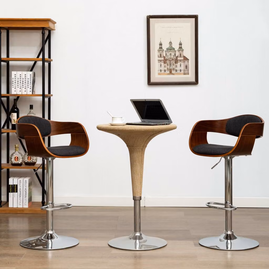 Set di 2 sedie da bar vidaXL moderne in legno e tessuto grigio e marrone – 1