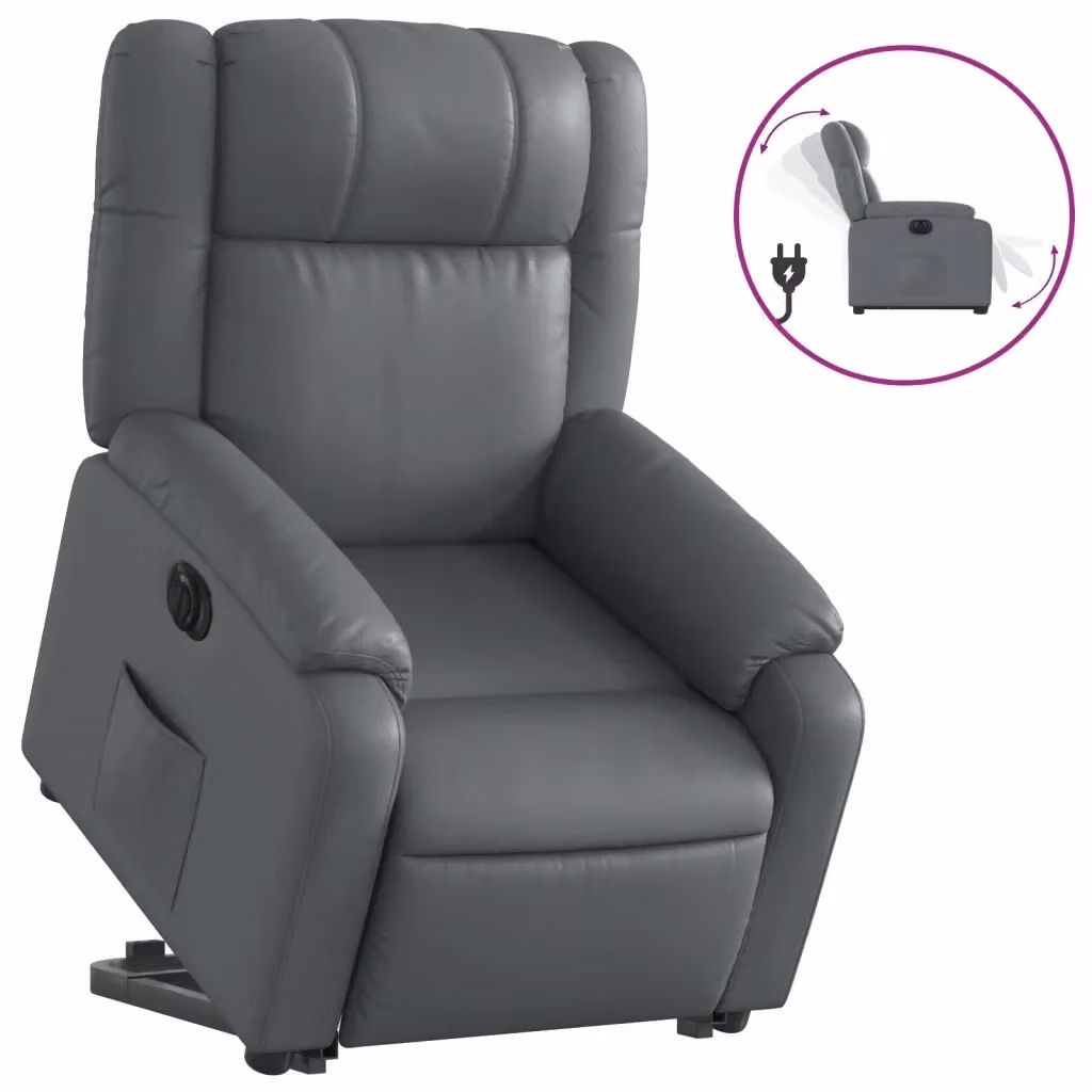 Poltrona Alzapersona Reclinabile vidaXL Grigia in Similpelle con Assistenza Elettrica per Senior – 2