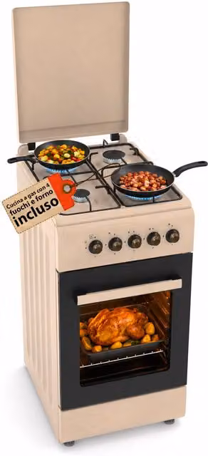Cucina a Gas Wintem con Forno da 49 Litri, 4 Fuochi, Modello Freestanding in Metallo, L/P/H: 50 x 50 x 86 cm