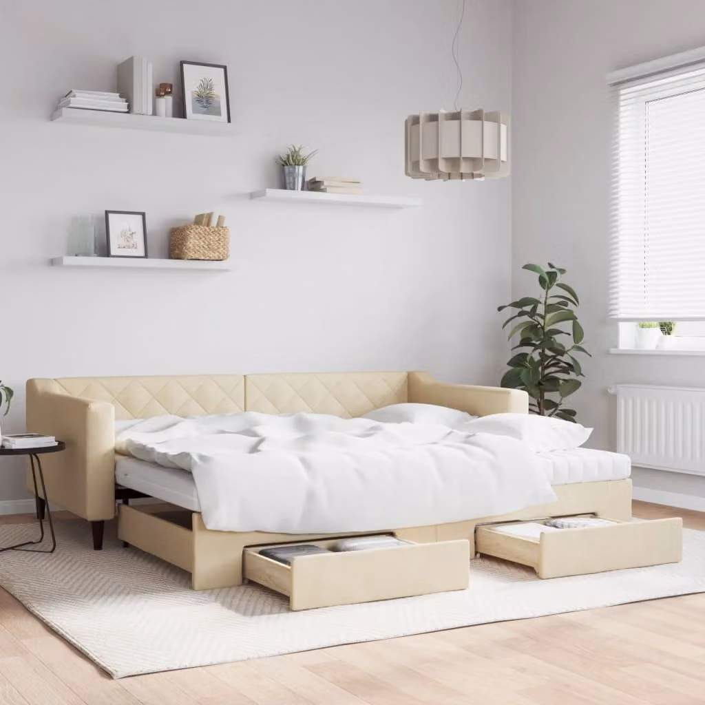 Maison Exclusive - Divano letto estraibile con cassetti, color crema, 90x200 cm, tessuto