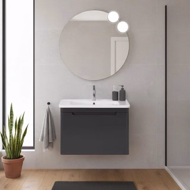 Mobile bagno sospeso Stillo antracite lucido con specchio 70x90 cm