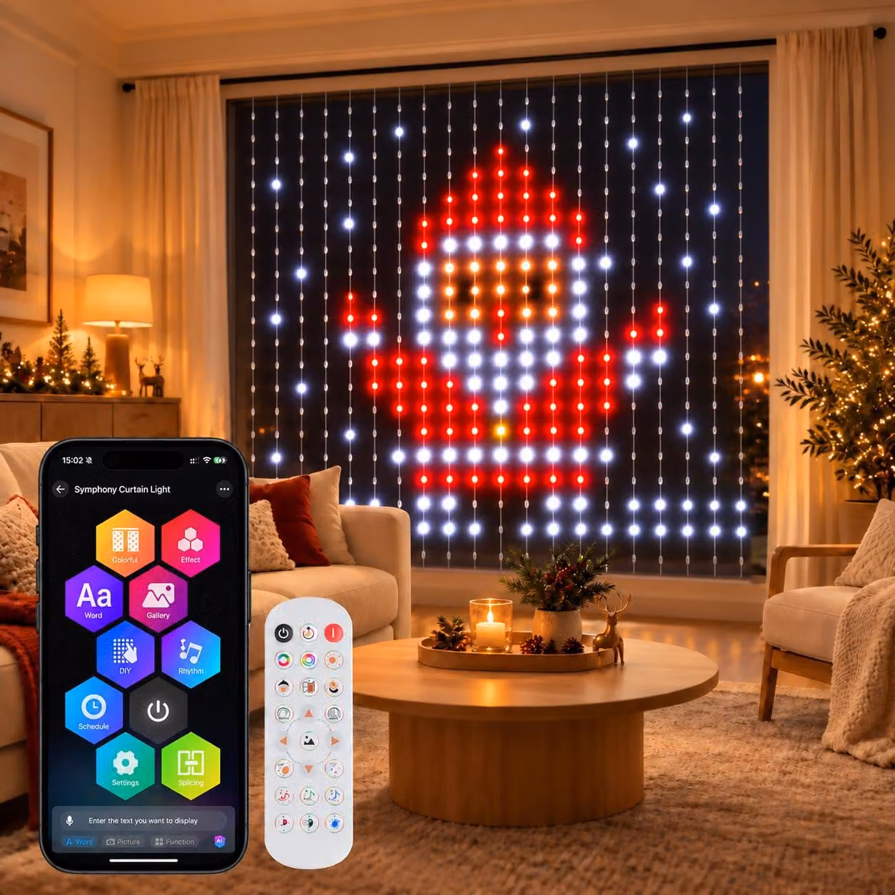 Tenda luminosa a LED, 3x3 metri, 400 LED, catena luminosa a tenda, controllo tramite app, telecomando, sincronizzazione musicale, timer, RGBIC, ideale per camere da letto, finestre, Natale