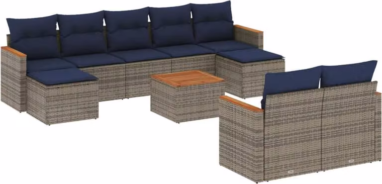 Set Divani da Giardino 10 pz con Cuscini Grigio in Polyrattan
