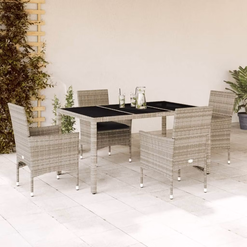 Maison Exclusive - Set Pranzo da Giardino 5pz con Cuscini Polyrattan e Vetro