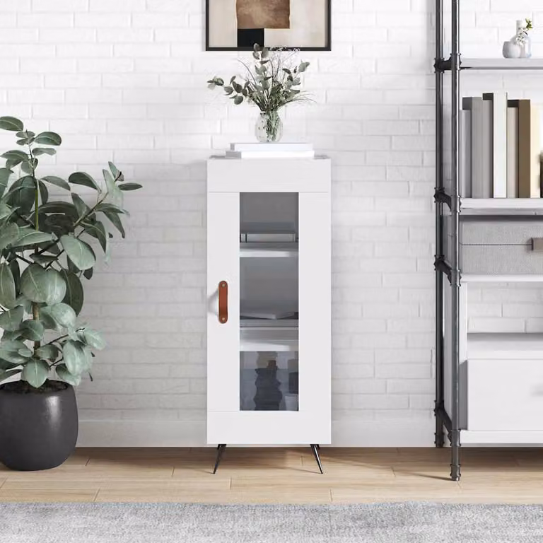 Credenza bianca lucida vidaXL a parete in legno e metallo L: 34,5 cm, P: 34 cm, H: 90 cm