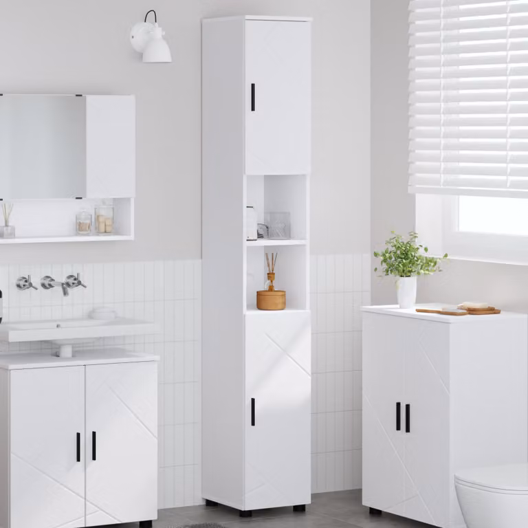 Mobile da bagno moderno vidaXL bianco con ante a cerniera e ripiani interni L/P/H: 30 x 35 x 192 cm