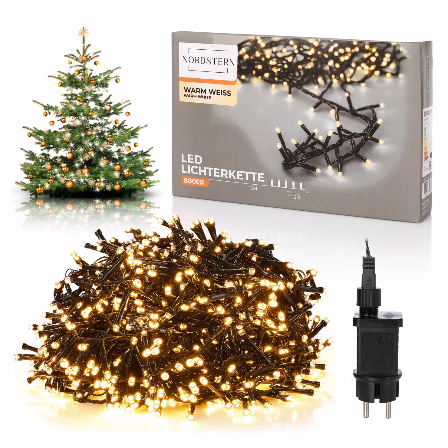 Nordstern LED cluster fairy lights bianco caldo 800 LED - decorazione albero di Natale per interni ed esterni con spina 16 m - Illuminazione a grappolo