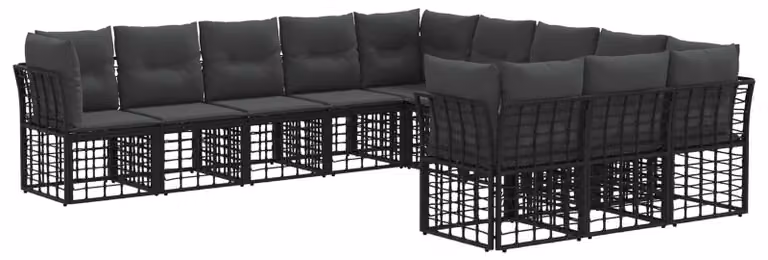 Set di divani da esterno Nero e Grigio scuro Poliestere